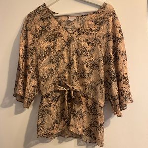 Parker gold bronze silk blend top 3/4 sleeves XS